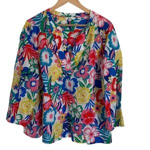 Boden Womens Roberta Floral Multicolor‎ Top Blouse Size 16/18 Cotton Vibrant